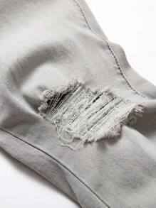 Manfinity Roughcore 男士石洗仿舊破洞牛仔褲 - 淺灰色 - 查看 3