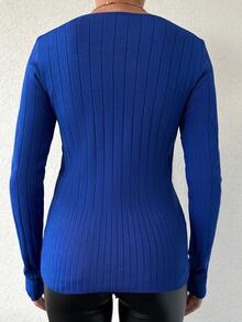 EURMUSE 3pcs Solid Color Round Neck Ribbed Knit Long Sleeve Sweater - Multicolor - View 2