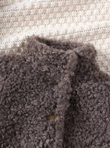 Baby Girls' Teddy Coat With Button-front Closure - Grey - View 3