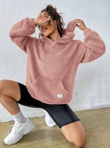 SHEIN EZwear 連帽毛絨外套 - 粉色 - 查看 4