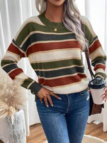 SHEIN Essnce Khối màu Vòng cổ Áo len Với Thả vai Tay áo - Nhiều màu - Xem 7