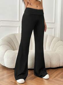 SHEIN EZwear Pantalones Acampanados De Cintura Ancha Para Mujer - Negro - Ver 3