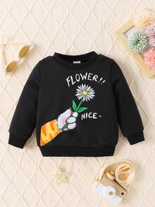 Baby Girl Floral & Slogan Graphic Sweatshirt - Black - View 3