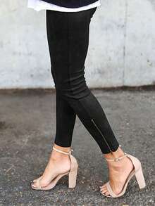 女款簡約純色修身長褲 - 黑色 - 查看 4