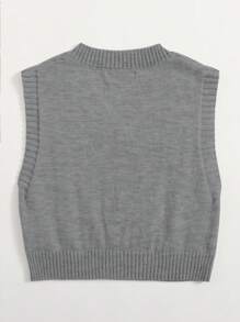 Elamini Women's Simple Solid Color V-neck Knitted Vest Top