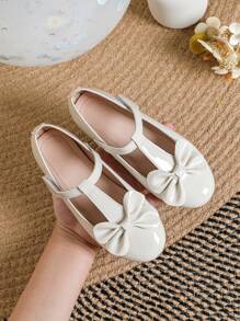 Girls' Autumn/Winter Retro British Style Casual White Flats With Bow Decor, Suitable For Pageant, Stage Performance, Versatile Princess Shoes, Big Kids - Apricot - View 4