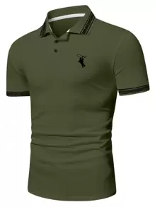 Manfinity Homme 男士馬騎士印花POLO衫 - 軍綠色 - 查看 4