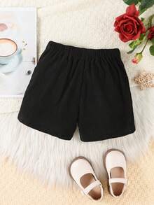 SHEIN Young Girl Button Decoration Shorts - Black - View 2