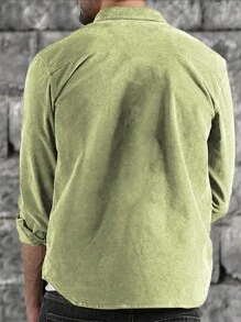 Men's Minimalist Formal Corduroy Long Sleeve Button-Up Shirt, Suitable For All Seasons - Army Green - View 2