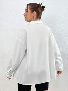 Flirla Kích thước lớn Chất rắn Thả vai Áo sơ mi - trắng - Xem 2