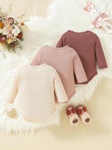 Đứa bé gái 3pcs Dệt kim Waffle Áo liền quần chặt - Nhiều màu - Xem 2