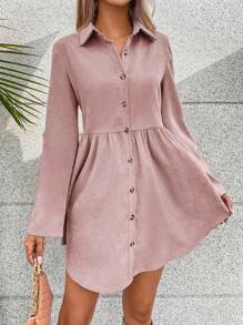 SHEIN VCAY Của phụ nữ Cuộn tay áo Váy sơ mi - Bụi hồng - Xem 4