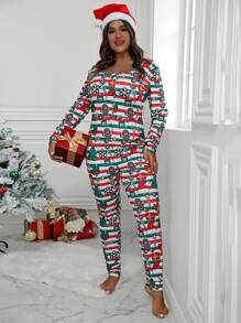 Kích thước lớn Của phụ nữ In Giáng sinh Áo liền quần - trắng - Xem 1