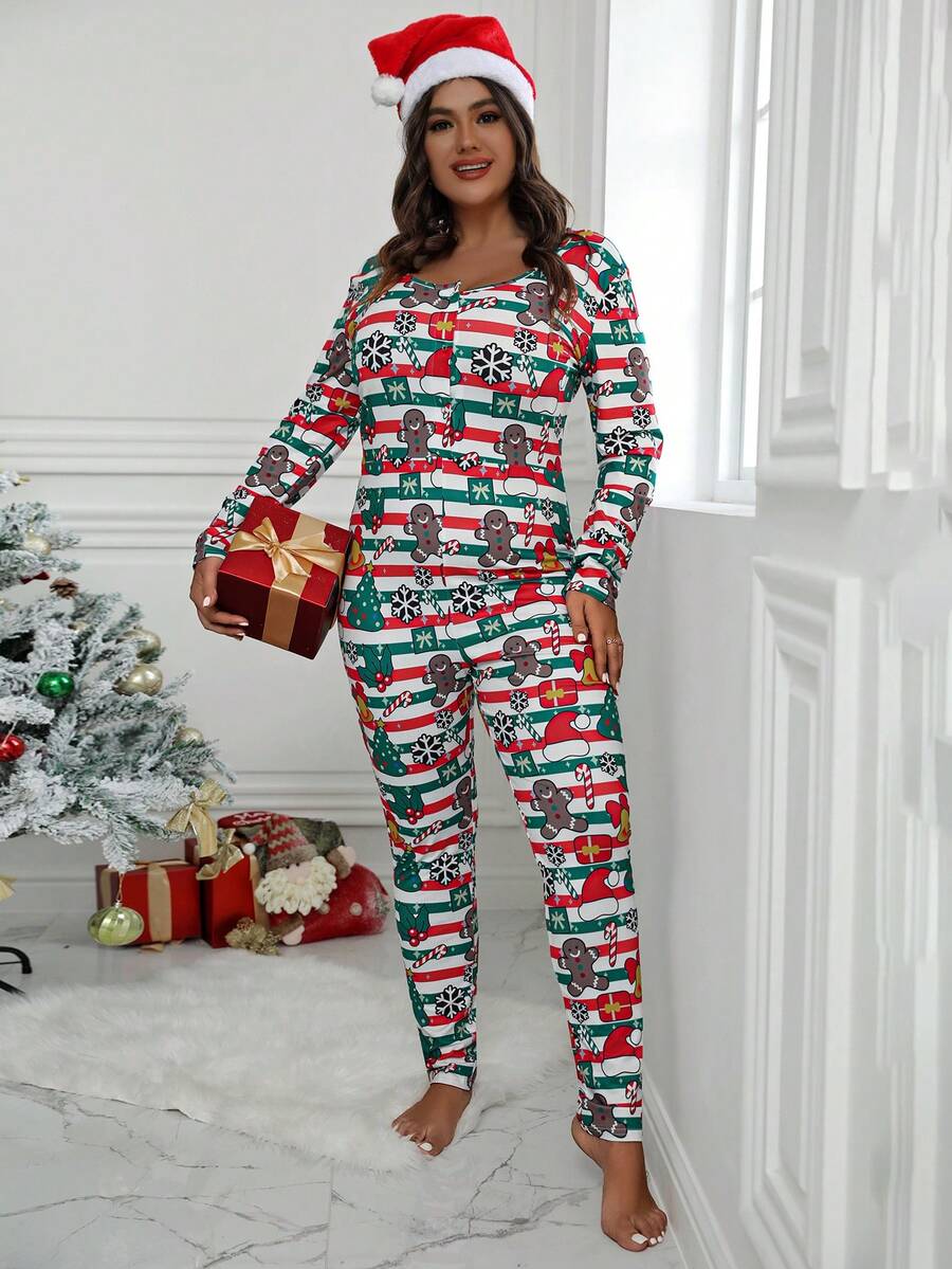 Kích thước lớn Của phụ nữ In Giáng sinh Áo liền quần - trắng - Xem 1