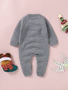 Baby Girl Cartoon Pattern Sweater Jumpsuit - Grey - View 2