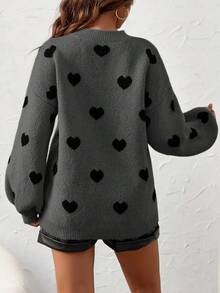 SHEIN 孕婦心型寬鬆落肩毛衣 - 灰色 - 查看 2