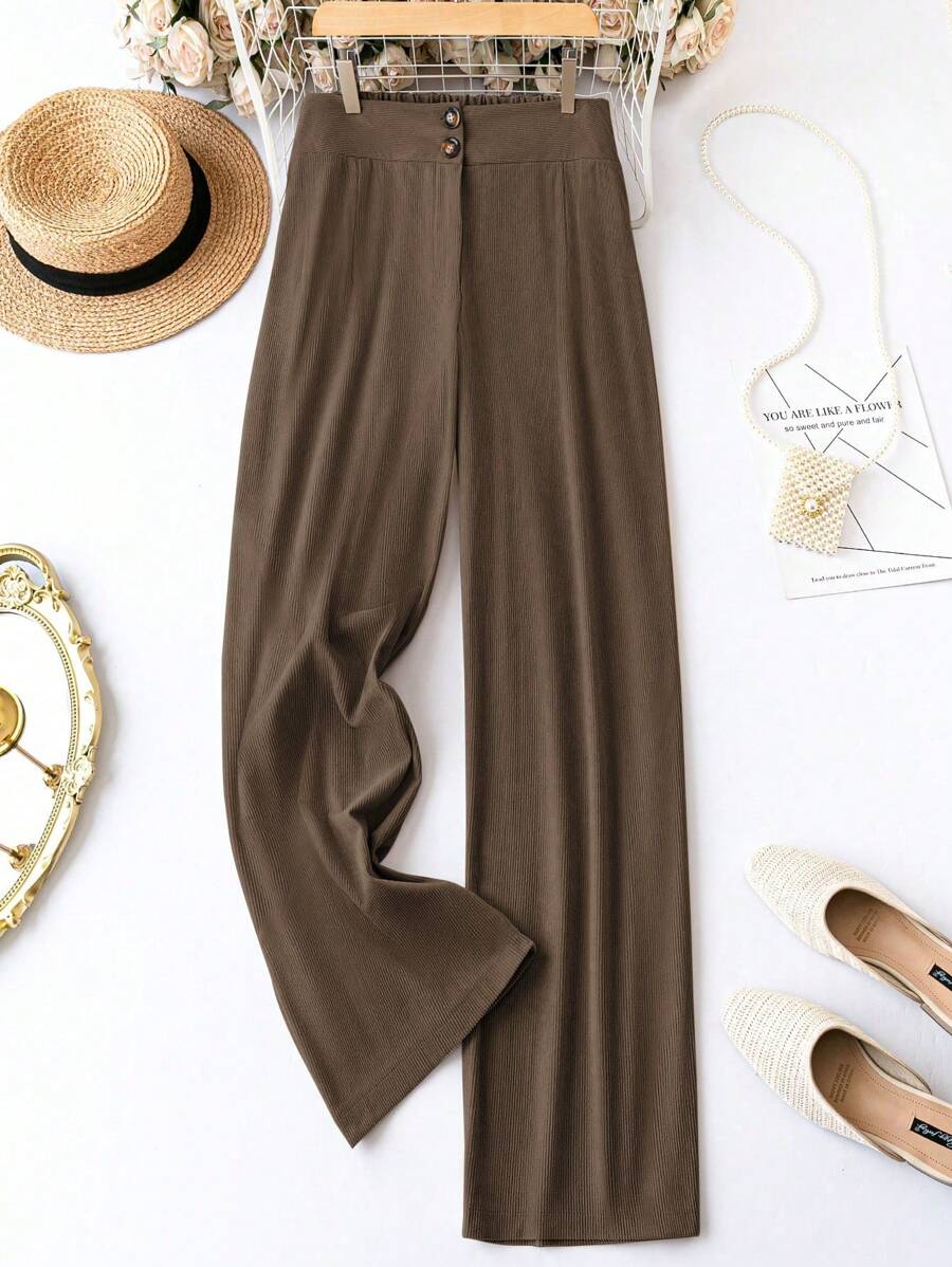 Calvaya Plus Solid Straight Leg Pants - Brown - View 1