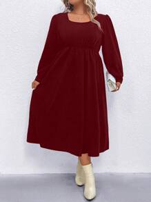 SHEIN LUNE Kích thước lớn Của phụ nữ Ống tay áo Đầm - Màu Đỏ Sâu - Xem 4