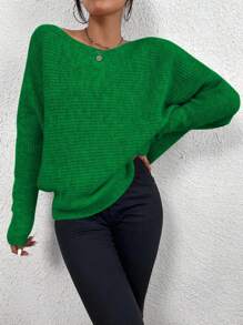 Chiquease 女用寬鬆蝙蝠袖毛衣 - 綠色 - 查看 5