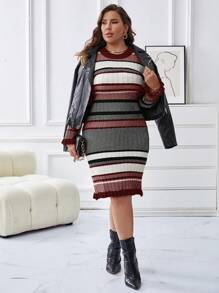 SHEIN LUNE Hơn Mẫu sọc Đầm Áo len - Nhiều màu - Xem 6