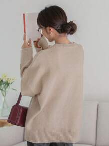 DAZY Drop Shoulder Split Hem Sweater - Apricot - View 2