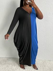 Slaydiva Vestido Plus De Dos Tonos Con Caída Lateral Sin Cinturón - Multicolor - Ver 6