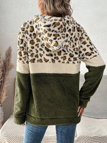 SHEIN LUNE 女性豹紋印花連帽衛衣帶拉繩 - 彩色 - 查看 2