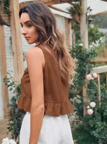 Breezaya Blusa sin mangas con volantes en el bajo, Blusas sin mangas - Marrón - Ver 2