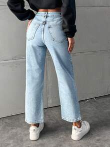 Cottnline 直筒牛仔褲 - 淺色水洗藍 - 查看 2