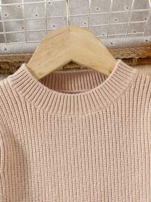 SHEIN Girls' Casual Sweater Dress With Pockets - Apricot - View 3