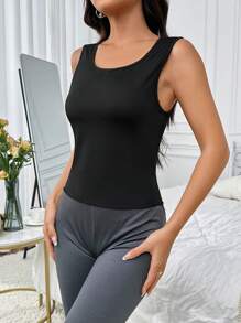 女士圓領保暖背心 - 黑色 - 查看 5