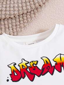 SHEIN Conjunto De Pijama Para Niños Jóvenes Con Ajuste Ceñido Y Gráfico De Letras - Multicolor - Ver 3