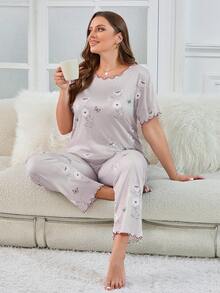 Hơn In hoa Ren Mộc nhĩ Bộ PJ - Màu tím hoa cà - Xem 4