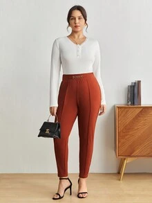 BizChic 加鏈詳細縫合前裤 - 棕色 - 查看 5