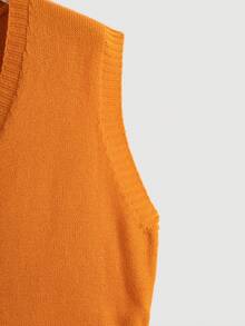 Flirla Plus Button Front Sweater Vest - Orange - View 3