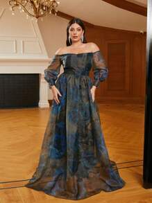 seomiscky Plus Size Off Shoulder Tie-dye Evening Dress - Multicolor - View 1