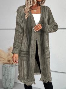 SHEIN LUNE 無扣長版針織開衫,織邊搭配多色毛線修飾 - 彩色 - 查看 5