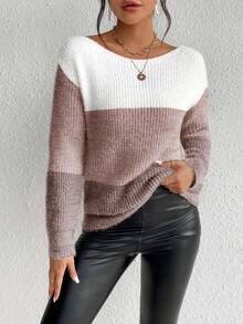 SHEIN Essnce Khối màu lông tơ Áo len Oversized Với Đôi vai - Nhiều màu - Xem 7