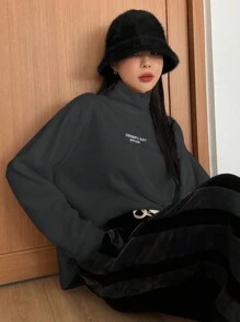 DAZY Áo cao cổ Tay Raglan Áo thun - Màu xám đen - Xem 1