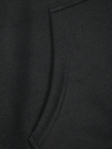 SHEIN EZwear Women's Mouth Print Drawstring Hooded Fleece Sweatshirt - Black - View 5