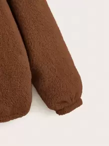 SHEIN EZwear Plus Size 3D Ear Design Raglan Sleeve Teddy Sweatshirt, For Winter - Brown - View 3