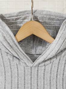 SHEIN 少女纯色罗纹针织卫衣 - 灰色 - 查看 3