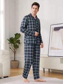 Nam Kẻ sọc Bằng phẳng Vòng cổ Bộ mặc nhà - Nhiều màu - Xem 3