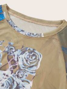 SHEIN ICON 印花插肩袖短款上衣 - 寶藍色 - 查看 6