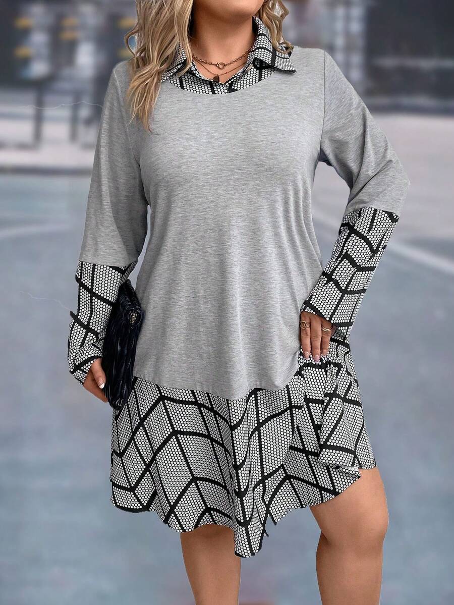SHEIN LUNE Vestido De Talla Grande - Gris - Ver 1