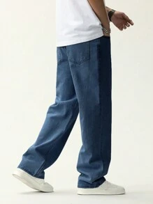 Manfinity Hypemode Men's Medium Blue Regular Wash Straight Denim Jeans - Medium Wash - View 8