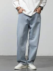 Claim Dot Men's Loose Fit Washed Slant Pocket Jeans - Light Wash - View 7