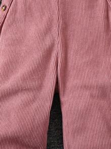 SHEIN Nhỏ bé Cô gái Màu thuần Vải to sợi Nút Trang trí Áo liền quần - màu nâu - Xem 3