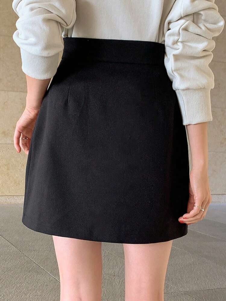 Contrast Stitching Zip Up Skirt Fall