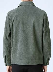 Men'S Solid Color Corduroy Jacket - Army Green - View 2